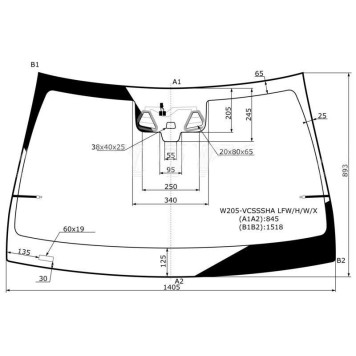 Стекло лобовое с обогревом щеток в клей MERCEDES BENZ C-CLASS (W205) 2014- <b>XYG W205-VCSSSHA LFW/H/W/X</b>