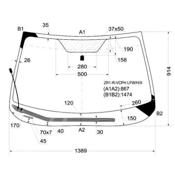 Стекло лобовое с обогревом щеток в клей SUBARU IMPREZA 2007- 4 / 5D <b>XYG ZR1-R-VCPH LFW/H/X</b>