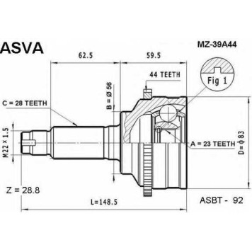 Шрус наружный 23x56x28 [12] <b>ASVA MZ39A44</b>