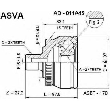 AD-011A45 (15-12673280 шрус наружний 27x59,5x38 AUDI A4A6 QUATRO) 12 <b>ASVA AD011A45</b>