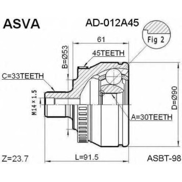 Шрус внешний <b>ASVA AD-012A45</b>
