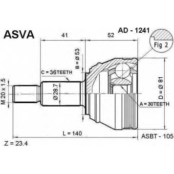 Шрус наружный 30x53x36 12 <b>ASVA AD1241</b>