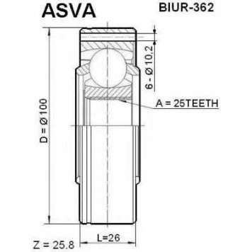 Шрус внутренний | зад прав/лев | <b>ASVA BIUR-362</b>