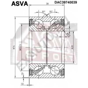 Подшипник ступичный передний 12 <b>ASVA DAC39740039</b>