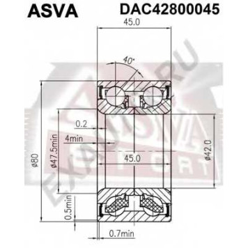 Снят с производства подшипник ступицы колеса (комплект) | перед прав/лев | <b>ASVA DAC42800045</b>