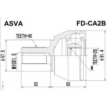 Шрус наружный 28x57.5x40 12 <b>ASVA FDCA2B</b>