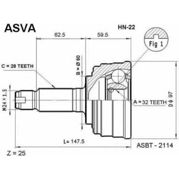 Шрус наружный 32X60X28 12 <b>ASVA HN22</b>