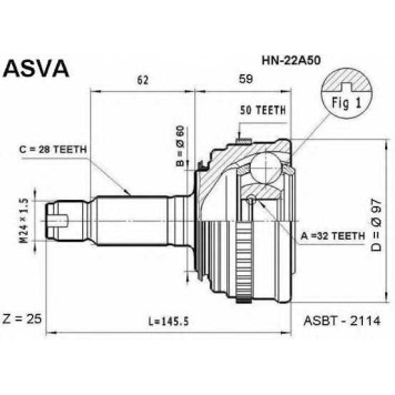 Шрус наружний (гарантия 12 месяцев) [12] <b>ASVA HN22A50</b>