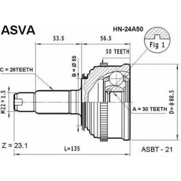 Шрус наружный 30X55X26 [12] <b>ASVA HN24A50</b>