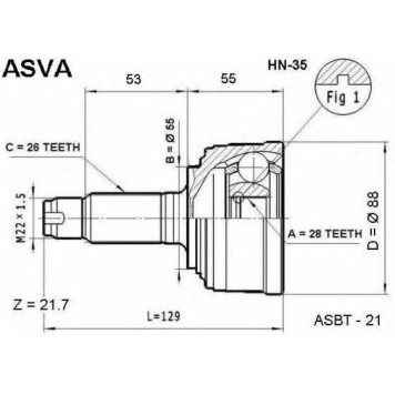 Шрус наружный 28x55x26 <b>ASVA HN35</b>