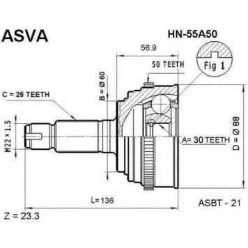 Шрус наружний 30x60x26 (гарантия 6 месяцев) <b>ASVA HN55A50</b>