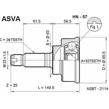 Шарнирный комплект, приводной вал 12 <b>ASVA HN57</b>