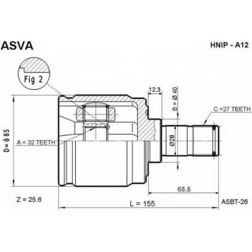 Шрус внутренний правый 32x40x27(55 HONDA CR-V 97-00 AT [12] <b>ASVA HNIPA12</b>