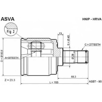 Шрус внутренний 30x40x27 (HONDA : HR-V AT CR-V RD1 AT JAPAN) <b>ASVA HNIPHRVA</b>