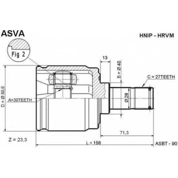 Шрус внутренний 30X40X27 HONDA HR-V MT 12 <b>ASVA HNIPHRVM</b>