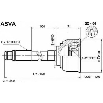 Шрус наружный 25x53x17 [12] <b>ASVA ISZ06</b>