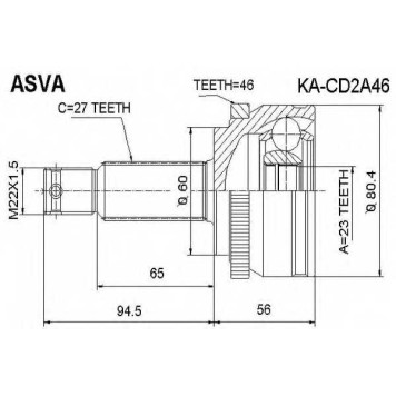Шрус наружный 23x60x27 12 <b>ASVA KACD2A46</b>