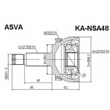 Шрус наружный 25x62x27 [12] <b>ASVA KANSA48</b>