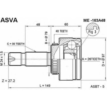 Шрус наружный 26x79x30 12 <b>ASVA ME163A48</b>
