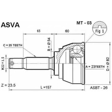 Шрус наружный 23x54x25 <b>ASVA MT03</b>