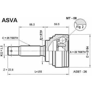 Шрус наружный 22x54x25 [12] <b>ASVA MT08</b>
