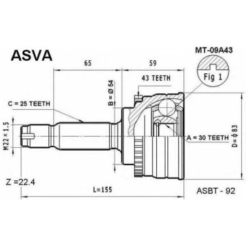 Шрус наружный 30x54x25 12 <b>ASVA MT09A43</b>