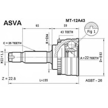 Шрус наружный 22X54X25 MITSUBISHI LANCER/MIRAGE <b>ASVA MT12A43</b>