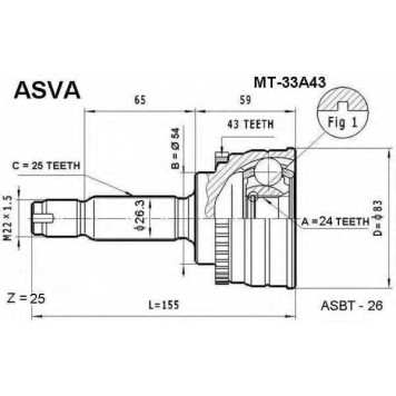 Шрус наружний 24x54x25) (гарантия 6 месяцев) [12] <b>ASVA MT33A43</b>