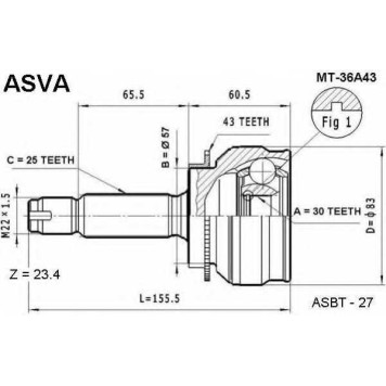 Шрус наружный <b>ASVA MT36A43</b>
