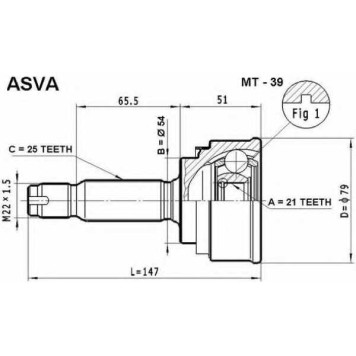 Шрус наружный 21x54x25 <b>ASVA MT39</b>