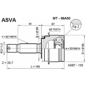 Шрус наружный 33x66x30 12 <b>ASVA MT99A50</b>