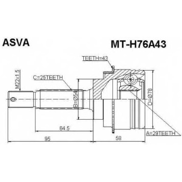 Шрус наружный 29x54x25 <b>ASVA MTH76A43</b>