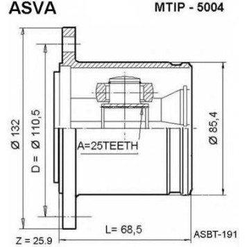 Шрус внутренний правый 25x110.5 MMC PAJERO 84-97 [12] <b>ASVA MTIP5004</b>