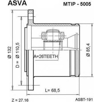 Шрус внутренний правый 26x110.5 MMC PAJERO 90- 12 <b>ASVA MTIP5005</b>