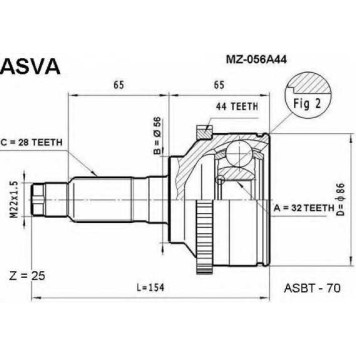 Шрус наружный 32x56x28 12 <b>ASVA MZ056A44</b>