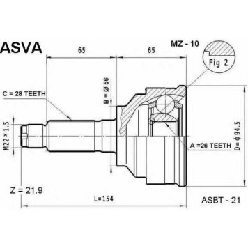Шрус наружный 26x56x28 12 <b>ASVA MZ10</b>