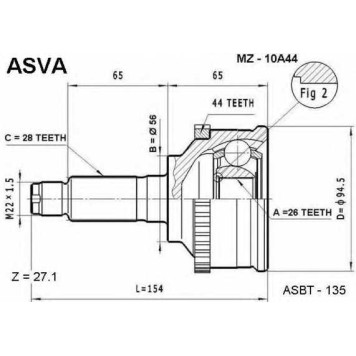 Шрус наружный 26x56x28 12 <b>ASVA MZ10A44</b>