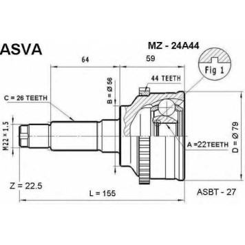 Шрус наружный 22x56x26 12 <b>ASVA MZ24A44</b>