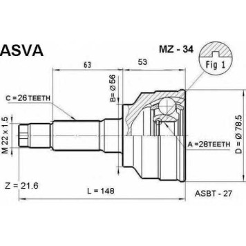 Шарнирный комплект, приводной вал [12]' <b>ASVA MZ34</b>