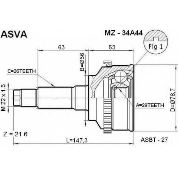 Шрус наружный 28x56x26 [12] <b>ASVA MZ34A44</b>