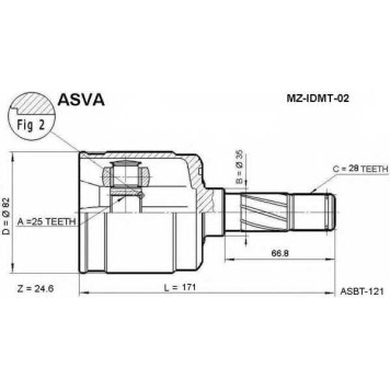 Шрус внутренний левый (гарантия 12 месяцев) [12] <b>ASVA MZIDMT02</b>