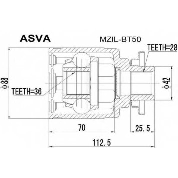 Шрус внутренний левый 36x42x28 (1021602214121201007224, китай) 12 <b>ASVA MZILBT50</b>
