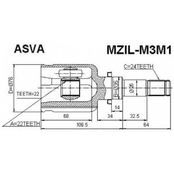 Шрус внутренний левый 22X35X24 12 <b>ASVA MZILM3M1</b>