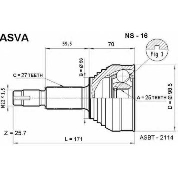 Шрус наружный 25x56x27 12 <b>ASVA NS16</b>