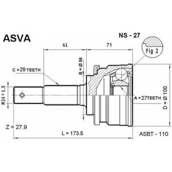 Шрус наружный 27x56x29 [12] <b>ASVA NS27</b>