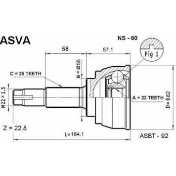 Шрус наружный 22x55x25 12 <b>ASVA NS60</b>