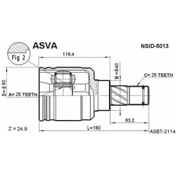Шрус внутренний левый 25x40x25 12 <b>ASVA NSID5013</b>