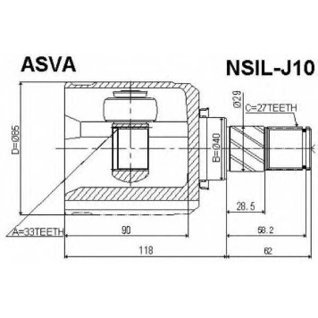 Шрус внутренний левый 33x40x27 12 <b>ASVA NSILJ10</b>