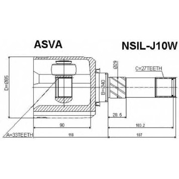 Шрус внутренний левый 12 <b>ASVA NSILJ10W</b>