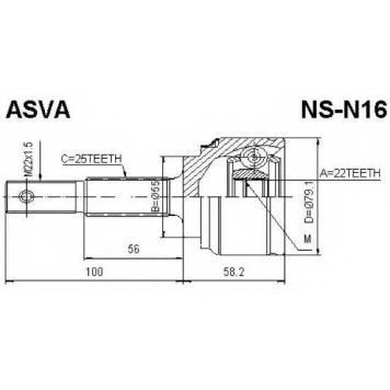 Шрус наружный 22x55x25 [12] <b>ASVA NSN16</b>